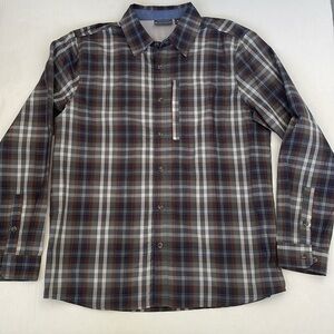Free Country Blue Brown Grey Long Sleeve Casual Button Down Shirt Medium